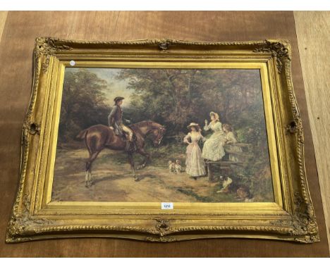 A LARGE VINTAGE GILT FRAMED PRINT ON BOARD 