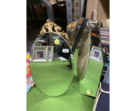 TWO BEVELLED EDGE VINTAGE STYLE MIRRORS, ONE OVAL 53CM X 33CM, THE OTHER 60CM X 35CM 