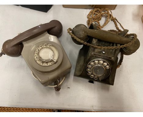 TWO VINTAGE TELEPHONES, ONE BEING A BAKELITE CALL EXCHANGE WITH TRAY, STAMPED TO BASE GPO BATCH SAMPLED 4550, THE OTHER IS WA