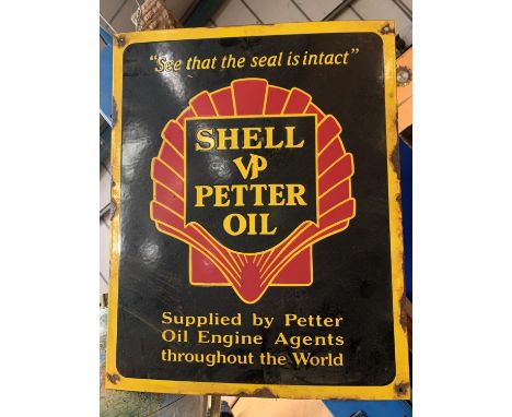AN ENAMEL SHELL VP PETTER OIL SIGN 