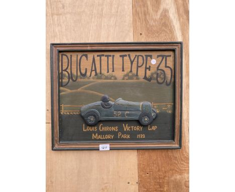 A VINTAGE WOODEN PAINTED 'BUGATTI TYPE 35' SIGN 