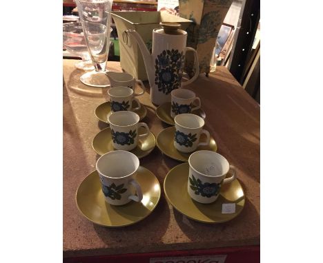 A RETRO COFFEE SET BY J C MEAKIN TO INCLUDE CUPS, SAUCERS, COFFEE POT AND CREAM JUG 
