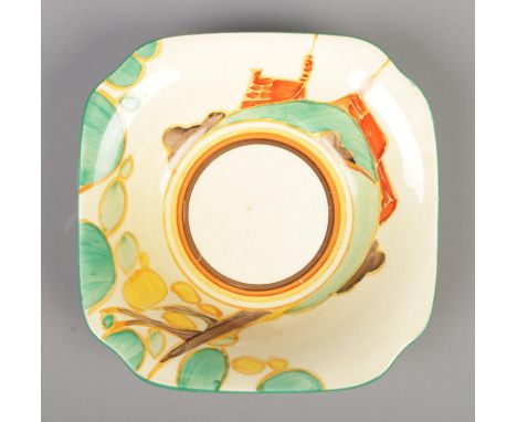 A Newport Pottery Clarice Cliff Bizarre Fantasque dish decorated in the Secrets design.  Chip to back edge.