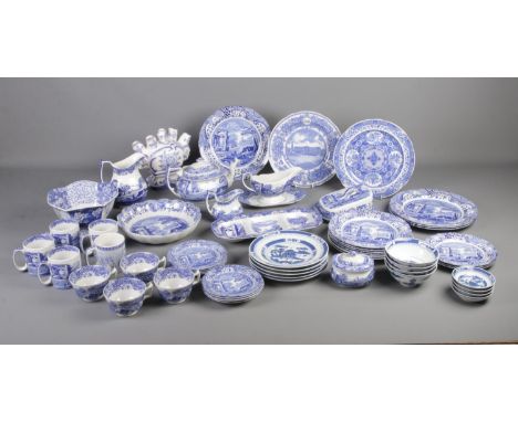 A large collection of Spode with other blue and white transfer printed pottery.  