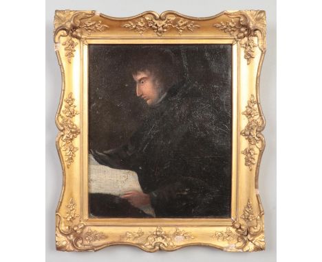 A 19th century gilt framed oil on board. Portrait of a gentleman reading. 27cm x 22cm.  