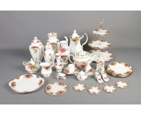 A Royal Albert Old Country Roses pattern part tea and coffee service with other items of same collection including mantel clo