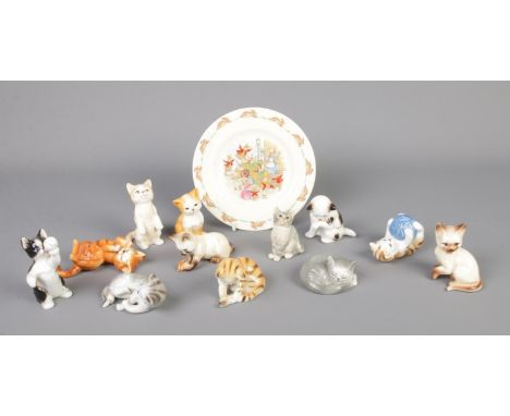 A near complete 'Cats of Character' collection of ceramic cats, together with similar examples and a Bunnykins plate.  