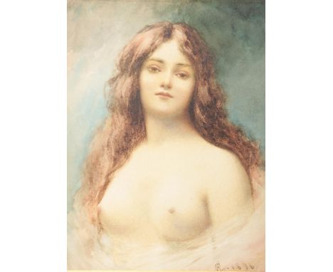 Alfred Illman Glendening (1861-1907), a gilt framed watercolour, portrait of a semi nude maiden, titled Glory to the back. Mo