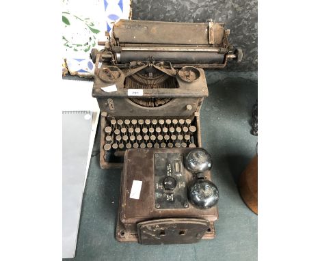 A VINTAGE METAL TYPE WRITER AND FURTHER ITEM (2) 