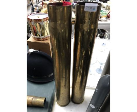 TWO W.W.I GERMAN 7.5CM FIELD CANNON BRASS SHELLS 