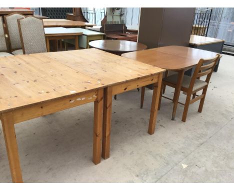 TWO VINTAGE PINE TABLES AND DINING TABLE AND CHAIR 