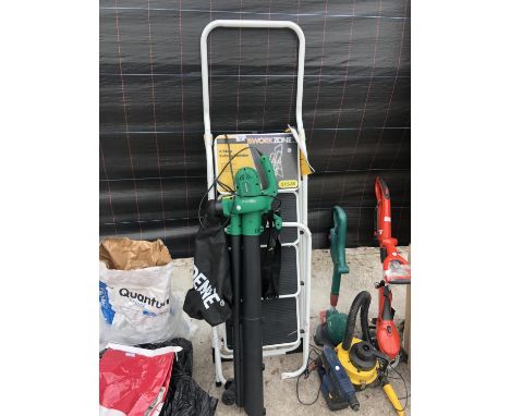 AN AS NEW WORKZONE 4 STEP SAFETY LADDER AND A GARDENLINE LEAF BLOWER 