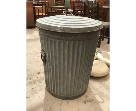 A VINTAGE GALVANISED BIN WITH LID 