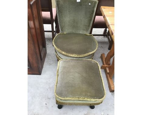 A VINTAGE NURSING CHAIR AND FOOTSTOOL 