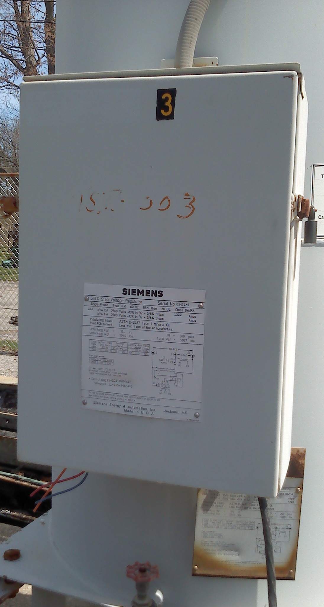 Siemens Step-Voltage Regulators Type JFR 333 KVA - OA @ 1332 amps 100 ...