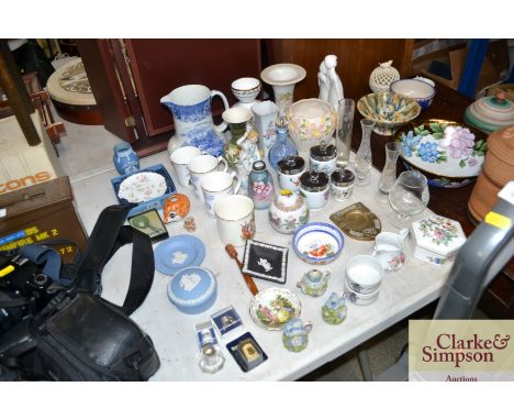 A quantity of various decorative china to include Royal Worcester egg coddlers; Aynsley storage jar and cover; thimbles; Wedg