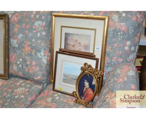 Two portrait oleographs contained in gilt frames; a pencil signed limited edition print depicting Woodbridge etc