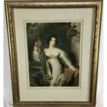 Richard Smythe (1863-1934) signed mezzotint - portrait of a lady with a harp, published 1913 by Agne