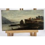 Scottish School, 19th Century oil on panel - A river estuary, fisherman's hut with fishing boat, 36c