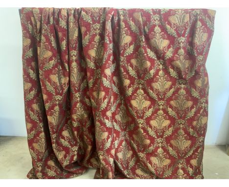 Two pairs of woven chenille-brocade curtains. Lined also with two triple pleated pelmet. Width 380cm. W:380cm x H:250cm