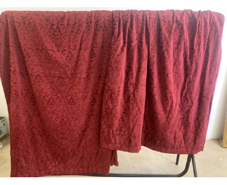 Two pairs of lined woven chenille curtains. One full length one shorter. Approx W:220cm x H:180cmW:220cm x H:130cm