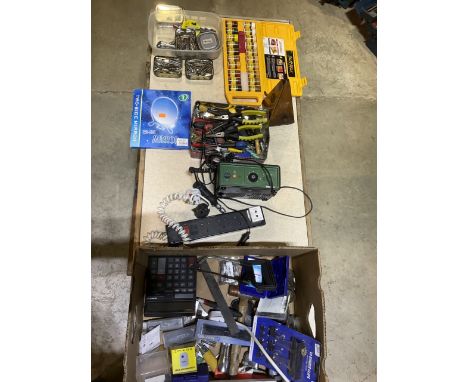 A selection of workshop related items including screwdriver bits hand tools and electric in Graver and random other items