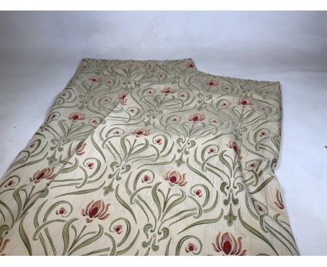 A pair of brocade style art nouveau design lined curtains W:150cm x H:312cm approx 