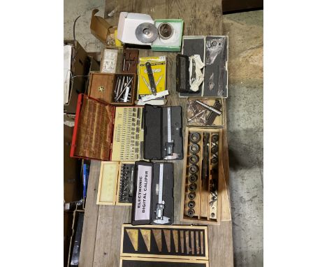 A wide assortment of engineering and measuring tools and equipment including digital Imperial and machine equipment and tools