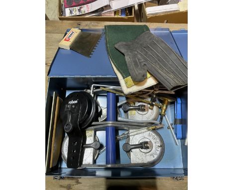 Metal carrying case containing suction clamps and other tools along with another metal carry case containing PIR detectors an