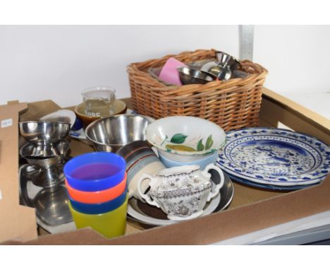 BOX CONTAINING CERAMIC AND METAL ITEMS INCLUDING KITCHEN BOWLS ETC