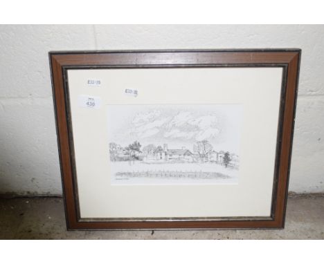 FRAMED ANDREW DODDS SKETCH DEPICTING A FARMHOUSE, APPROX 42 X 35CM