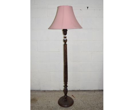 ORNATELY CARVED LAMP STANDARD FEATURING FLORA, FAUNA THROUGHOUT, AND PINK SHADE, 181CM HIGH