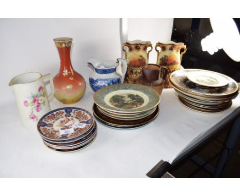 CERAMIC WARES INCLUDING A SATSUMA STYLE VASE, DOULTON LAMBETH JUG ETC