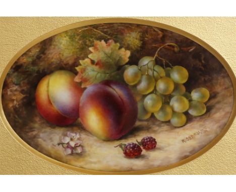 A Royal Worcester oval plaque signed R. C. Sebright, painted with fruit, 23cm x 15cm