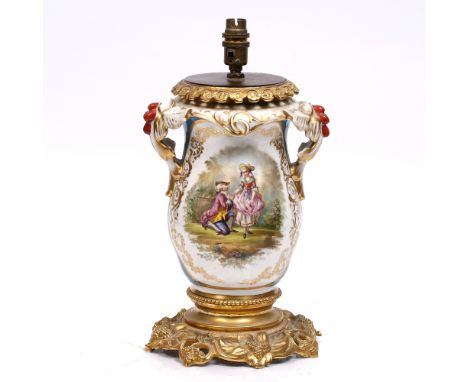 A French porcelain and gilt metal table lamp base