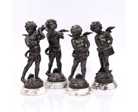 A set of four bronze model cupids 20th Century, 34cm hig