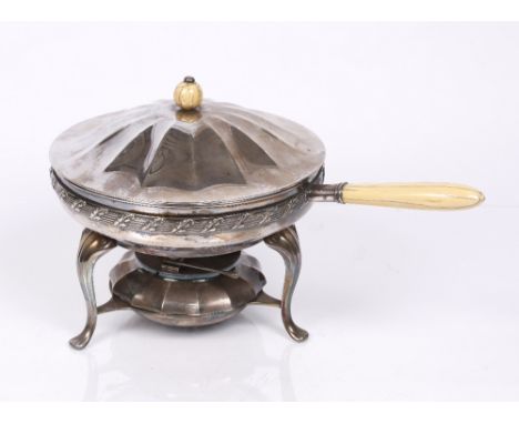 A Tiffany silver plated food warmer with ivory handle and finial