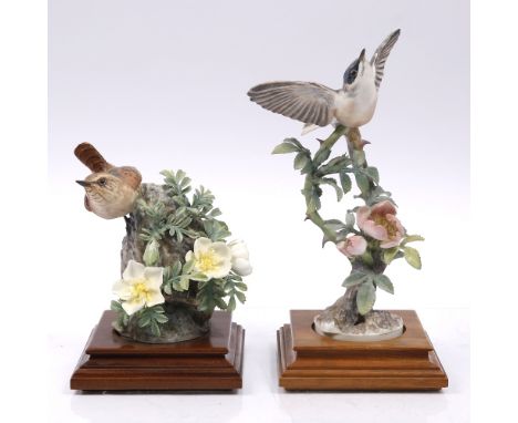 A Royal Worcester model 'Lesser Whitethroat and Wild Rose' modelled by Doughty and 'Wren and Burnet Rose' (2)