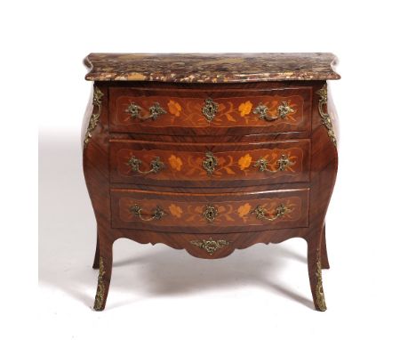 A French style inlaid commode with marble top 90cm wide x 46cm deep x 79cm high 