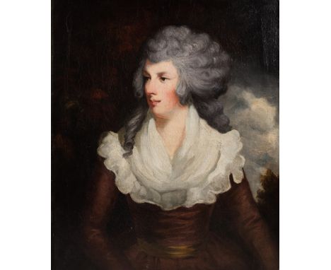 In the manner of Joshua Reynolds (1723-1792) 19th Century half length portrait of a lady, oils on canvas, 76cm x 64cm