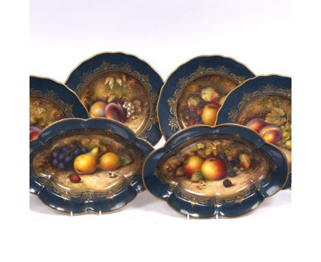 A pair of Royal Worcester oval fruit dishes painted by R. Sebright and four matching plates