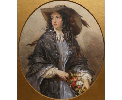 Attributed to John James Chalon (1778-1854) half length portrait of Countess Maria de Touraime, watercolour, 29cm x 25cm