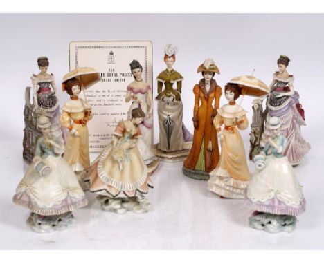 Two Royal Worcester models 'Louisa'  from the Victorian series and eight other figures (10)