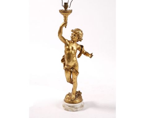 A gilt wood cupid table lamp 72cm high