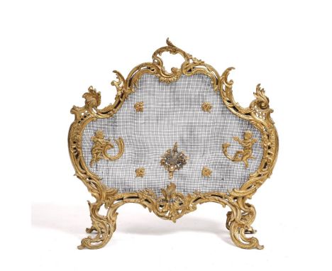 A French style brass fire screen 72cm high x 72cm wide
