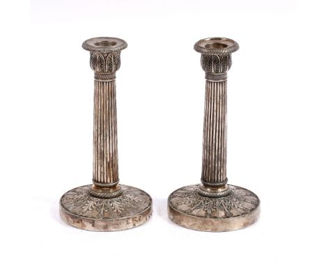 A pair of French Empire silvered bronze candlesticks 19th Century, each impressed L.N.P. and a coronet probably Louis Napolea