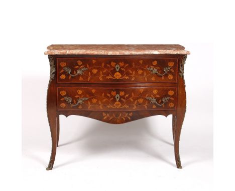 A French style inlaid commode with marble top, 106cm wide x 51cm deep x 87cm high