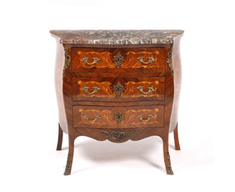 A French style inlaid commode with marble top 80cm wide x 41cm deep x 76cm high