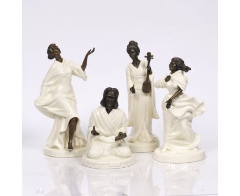 A set of four Minton porcelain and bronze figures to include 'Sea Breezes', 'Geisha', 'Grecian Dancer' and 'The Sage'