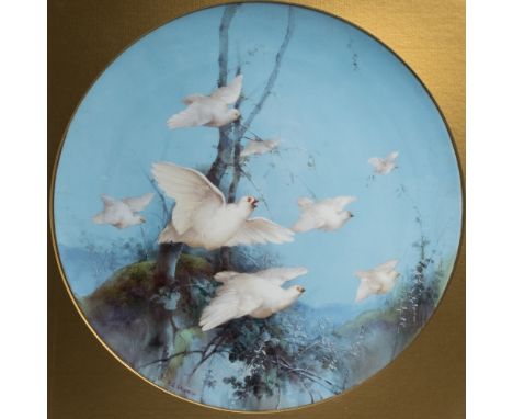 A Royal Worcester plaque  painted with Ptarmigams in winter, signed Charles H. C. Baldwyn, 29.5cm diameter